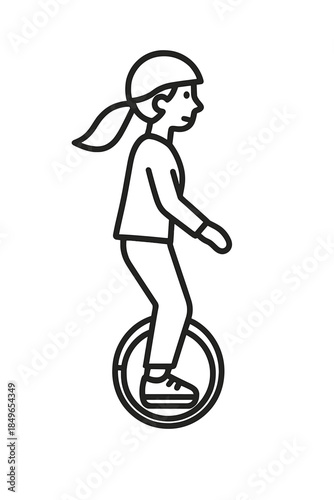 Child riding a unicycle in profile outline