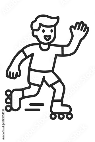 Cartoon person rollerblading and waving