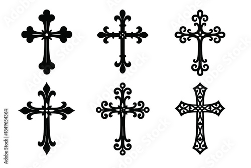 Ornate Cross Silhouettes on Dark Background