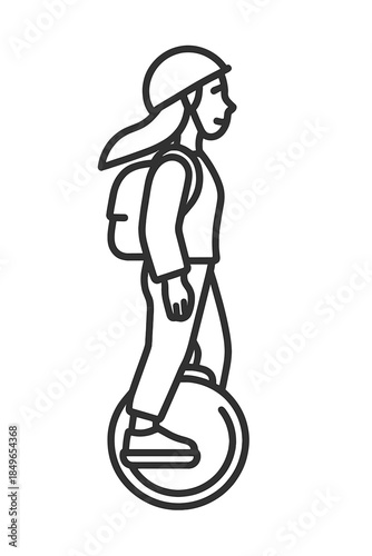 Person riding a unicycle with backpack