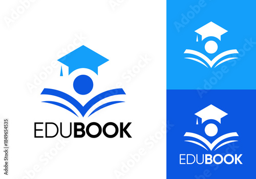 graduation cap and book logo. study education vector design concept