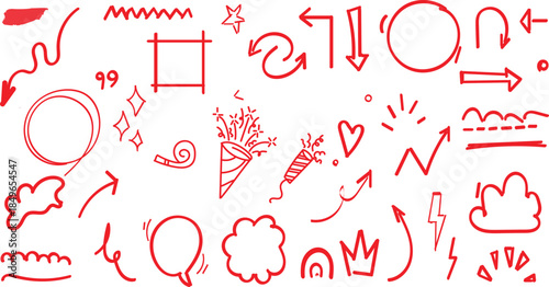 collection of hand-drawn vector doodle elements, often used for text highlights, emphasis, and decoration in digital design. 
