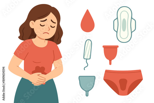 Woman experiencing menstrual discomfort with feminine hygiene products