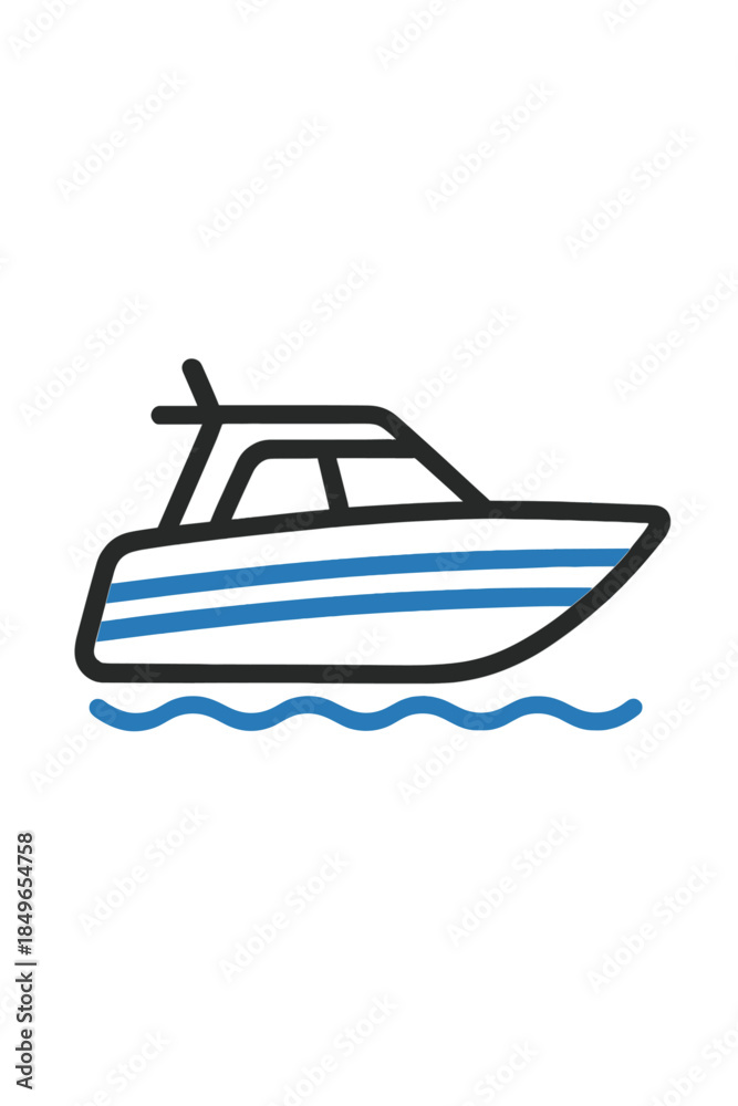 Fototapeta premium Sleek Motorboat Icon on Water