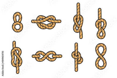 Collection of eight nautical knots on a gradient background