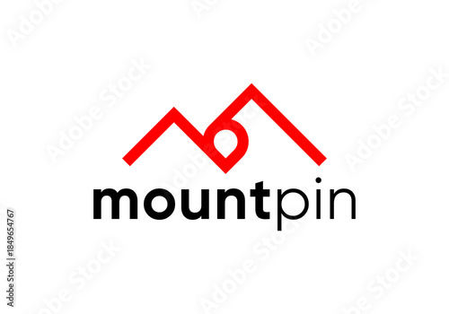 mountain pin location line art logo design vector