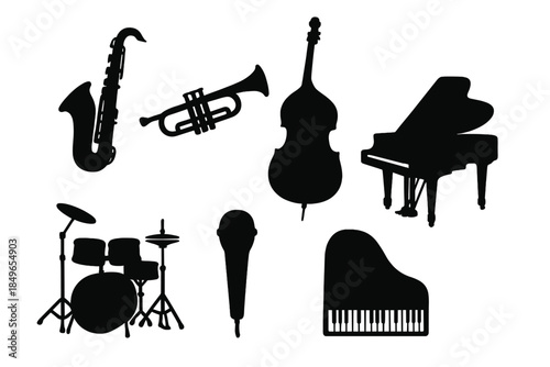 Silhouette of various musical instruments