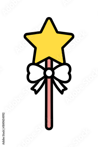 Yellow Star Magic Wand with Pink Stick and Bow