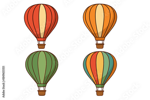 Four colorful hot air balloons with baskets against a gradient background