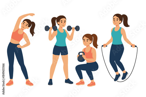 Four women exercising in a line with glowing outlines