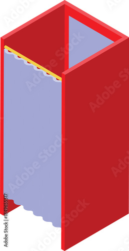 Isometric view of a voting booth protecting voter privacy with a curtain, symbolizing democratic elections and civic duty