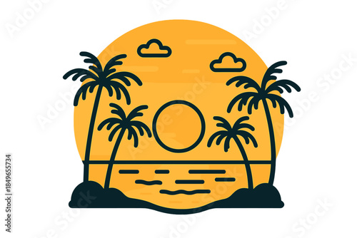 Tropical Sunset Beach Scene with Palm Trees