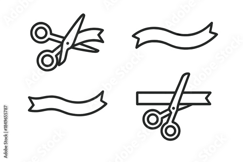 Grand Opening Scissors and Ribbon Icons