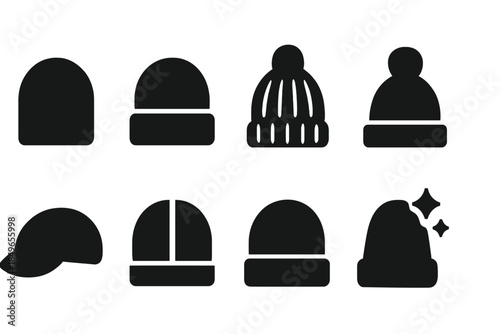 Chic Winter Hat Icons. Chic winter hat styles. Filled icon set of chic winter hat styles: chic beanie, folded