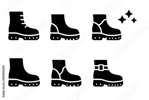 LED Streetwear Boots Icons. LED streetwear boots. Filled icon set of LED streetwear boots: fashion boot, LED
