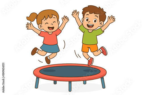 Joyful children jumping on a trampoline