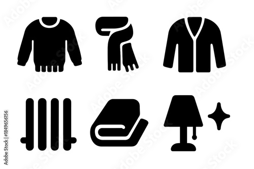 Fashion Knit Icons. Fashion knit indoor icons. Filled icon set of fashion knit indoor icons: top knit, scarf