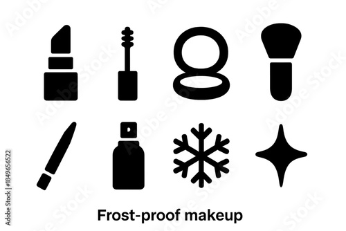 Frost-Proof Makeup Icons. Frost-proof makeup icons. Filled icon set of frost-proof makeup icons: lip color,