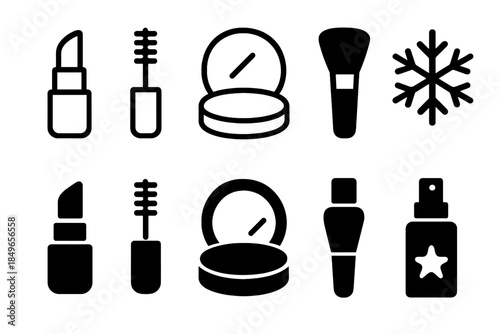 Minimal Winter Makeup Icons. Minimal winter makeup. Filled icon set of minimal winter makeup: lipstick outline