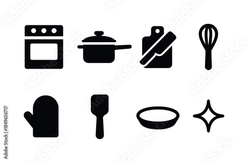 Cozy Festive Kitchen Icons. Cozy festive kitchen. Filled icon set of cozy festive kitchen: range stove, pot