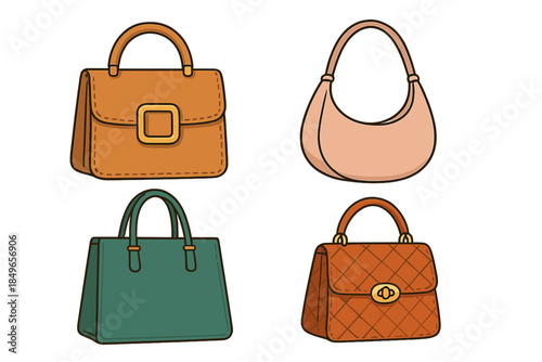 Four cartoon handbags in different colors