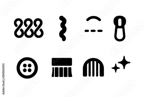 Cozy Element Icons. Macro cozy elements. Filled icon set of macro cozy elements: knit row, fleece strand,