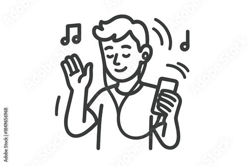Person listening to music with headphones and phone