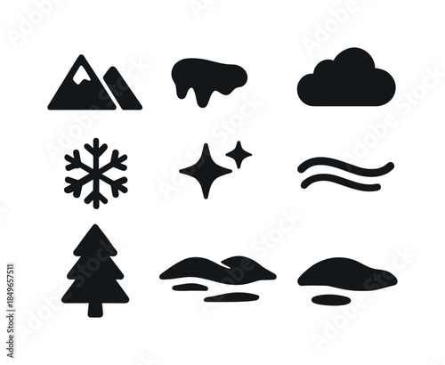 Winter Haze Icons. Winter haze landscape symbols. Filled icon set of winter haze landscape symbols: mountain