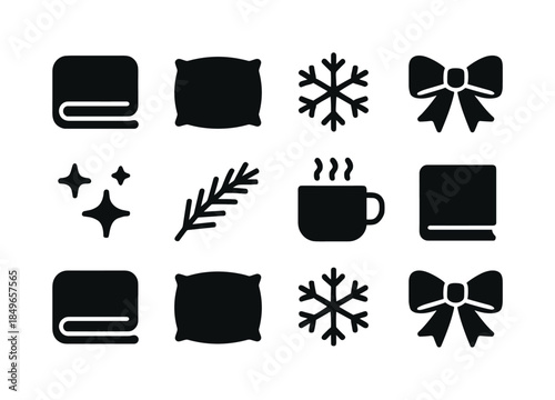 Frosty Winter Icons. Frosty winter coziness symbols. Filled icon set of frosty winter coziness symbols: