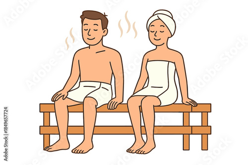 Couple relaxing in a sauna