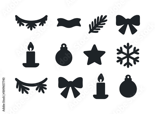 Winter Mantel Icons. Winter mantel decoration collection. Filled icon set of winter mantel decoration