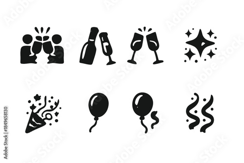 Toast Icon Silhouettes. Toast silhouettes. Filled icon set of toast silhouettes: group silhouette, toast