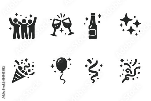 Friends Cheering Icons. Friends cheering moment. Filled icon set of friends cheering moment: friends group,