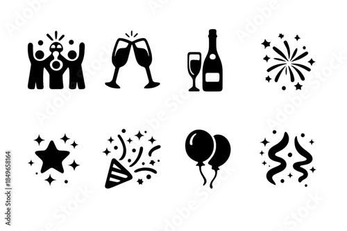 Party Toast Icons. Party toast silhouette set. Filled icon set of party toast silhouette set: group silhouette