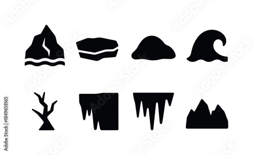 Mountain Safety Icons. Mountain winter safety. Line outline icon set of Mountain winter safety: avalanche sign