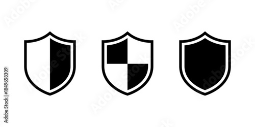 Security shield icon set. Secure system, cybersecurity, protection, and defense symbol