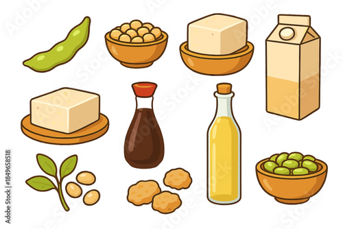 Soy products and ingredients illustration