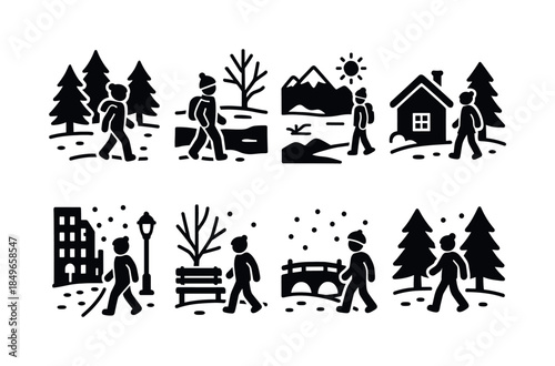 Seasonal Couple Icons. Seasonal couple activities. Filled icon set of seasonal couple activities: ice skating