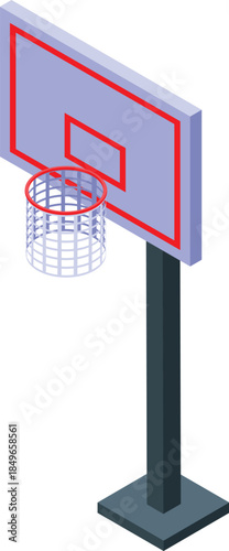 Isometric basketball hoop standing on metal pole with backboard