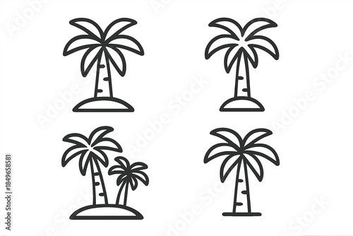 Four simple palm tree icons on a grey gradient background