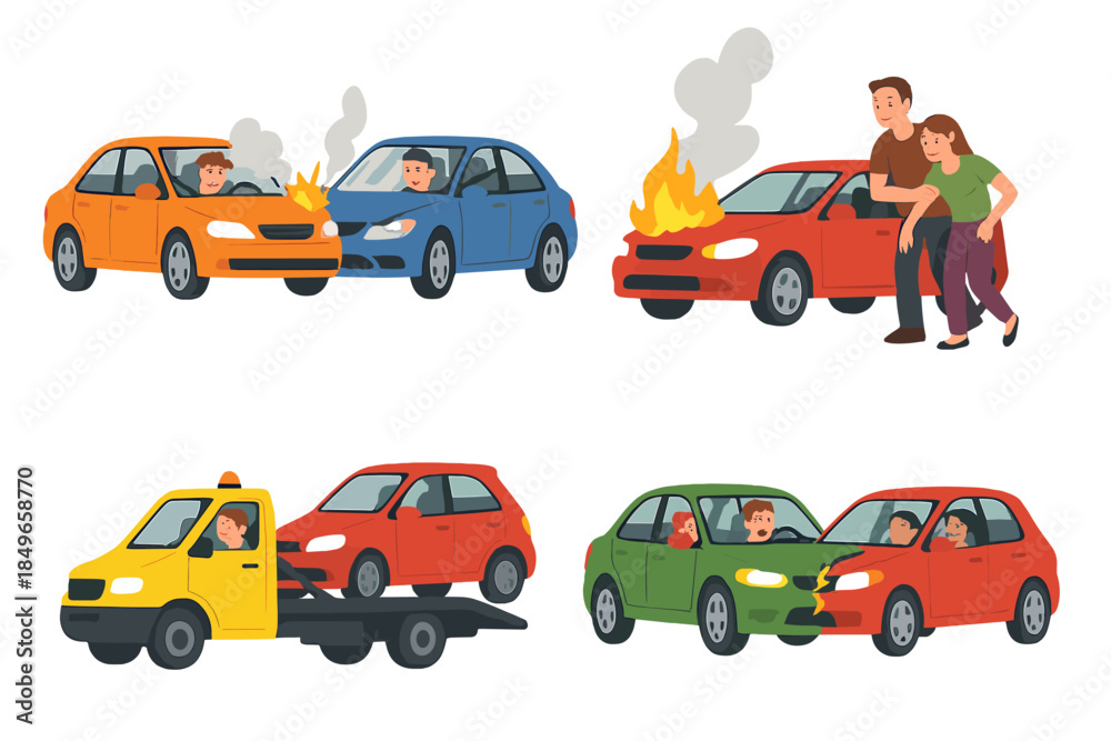 Naklejka premium Car accidents and aftermath illustrations