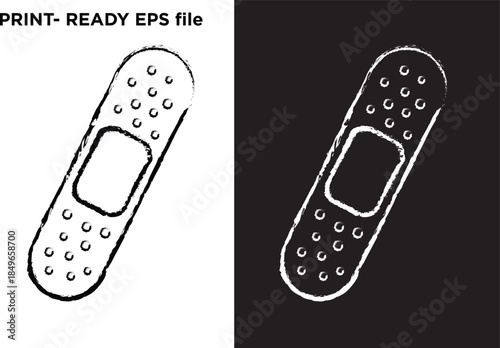 Hand Drawn Bandage Icon – Medical Adhesive Plaster Black and White Sketch Vector