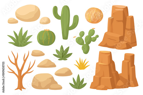 Desert landscape with cacti and rocks