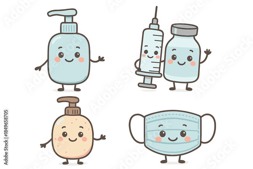 Cute Kawaii Characters of Medical Supplies
