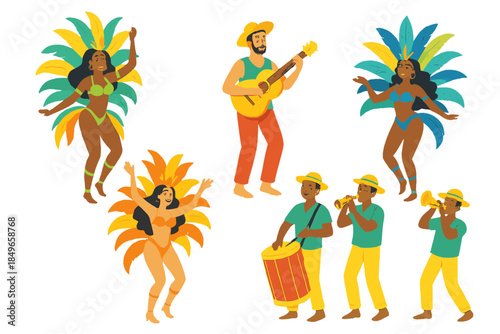 Brazilian Carnival Celebration with Dancers and Musicians