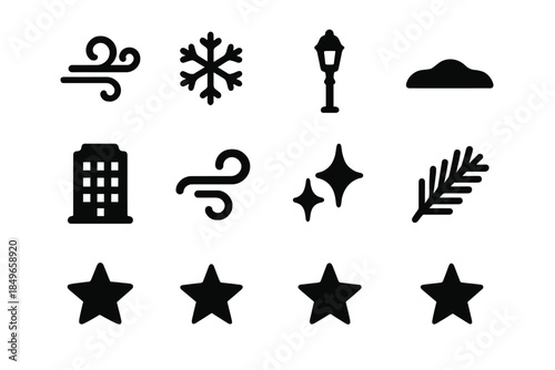Winter Icon Collection. Winter gusty street collection. Filled icon set of winter gusty street collection: