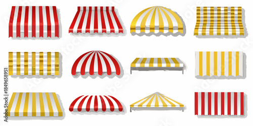 Collection of colorful striped and checkered awning designs in a grid layout