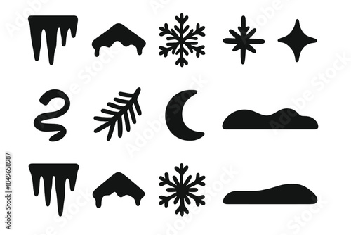 Frosty Icon Collection. Frosty rooftop collection. Filled icon set of frosty rooftop collection: icicle