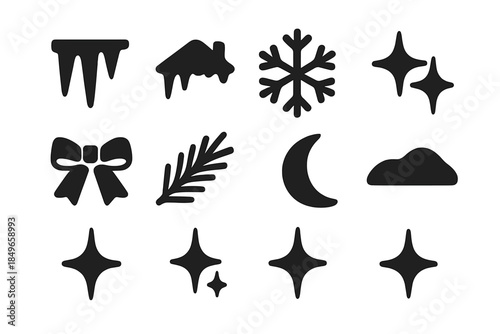 Winter Rooftop Icons Set. Winter rooftop sparkle icons. Filled icon set of winter rooftop sparkle icons: