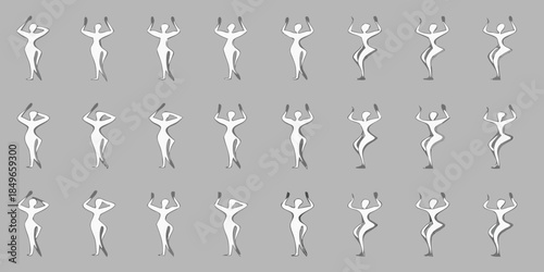 A repetitive pattern of white slender figures on a gray background